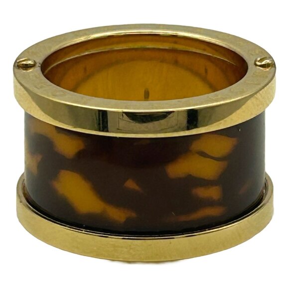 Michael Kors Gold Tone Faux Tortoise Shell Barrel Ring Size 8 - Picture 1 of 8